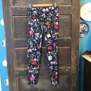 Old Navy Go Dry High Rise Leggings Women Medium Black Floral Athletic